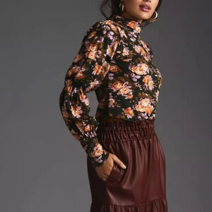New By Anthropologie Tiered Sleeve Turtleneck Shirt Floral